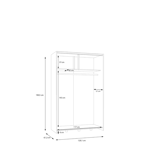 Roupeiro MANDALORE II portas deslizantes 120x190cm branco