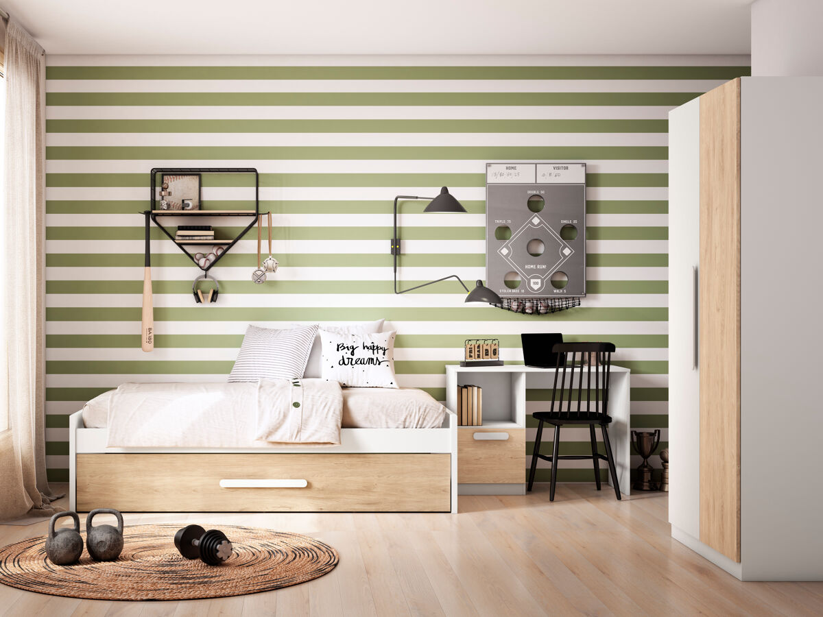 Composición conjunto cama NATURA color blanco mate y marrón