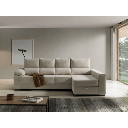 Chaise longue com arrumação PALA reversível 4 lugares bege