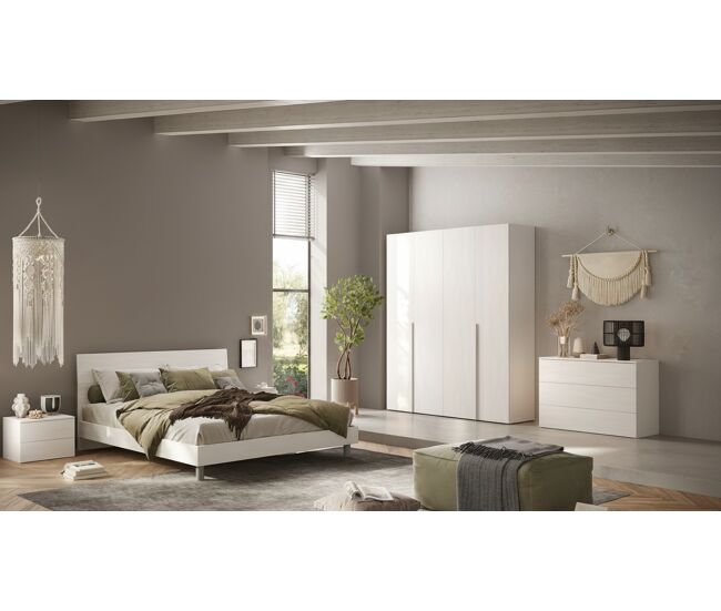 Conjunto dormitorio completo napoli color lacado blanco brillo