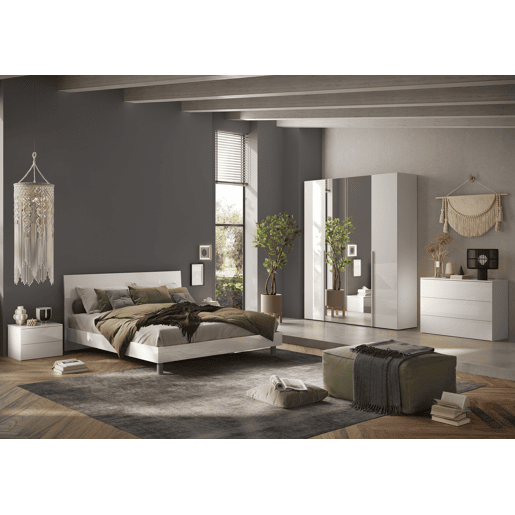 Conjunto de quarto completo NAPOLI com espelho branco lacado