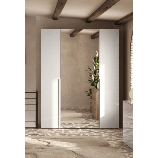 Conjunto de quarto completo NAPOLI com espelho branco lacado
