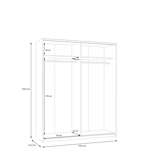 Roupeiro NEVADA II portas deslizantes 170x210cm cinza