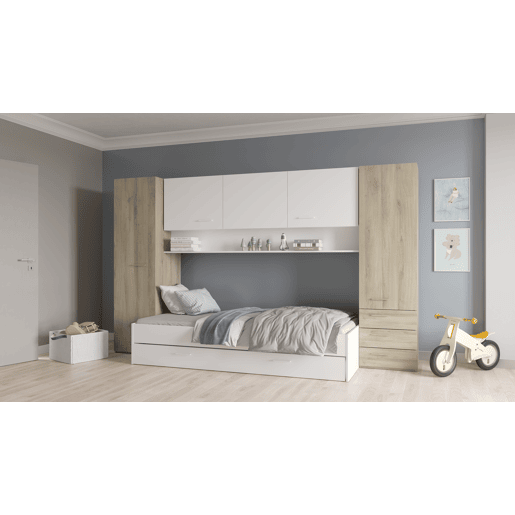 Ponte cama de rodízio BROOKLYN 90x200cm cor carvalho e branco