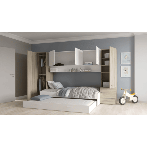 Ponte cama de rodízio BROOKLYN 90x200cm cor carvalho e branco