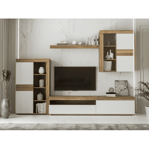 Compacto de TV 279,9cm carvalho e branco MELIDES Compacto de TV 279,9cm carvalho e branco MELIDES