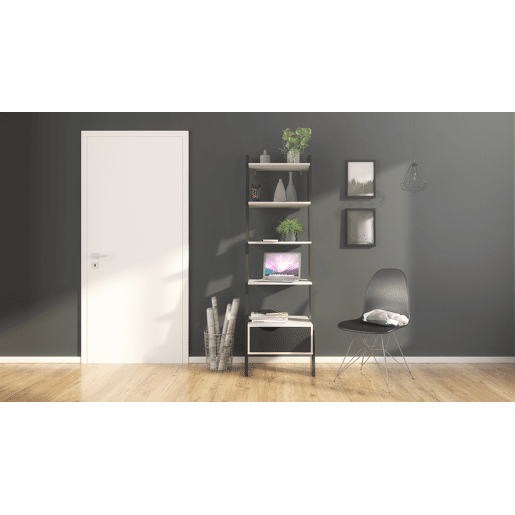 Estante de escadas 4 prateleiras e gaveta DELTA branco e preto