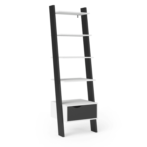 Estante de escadas 4 prateleiras e gaveta DELTA branco e preto