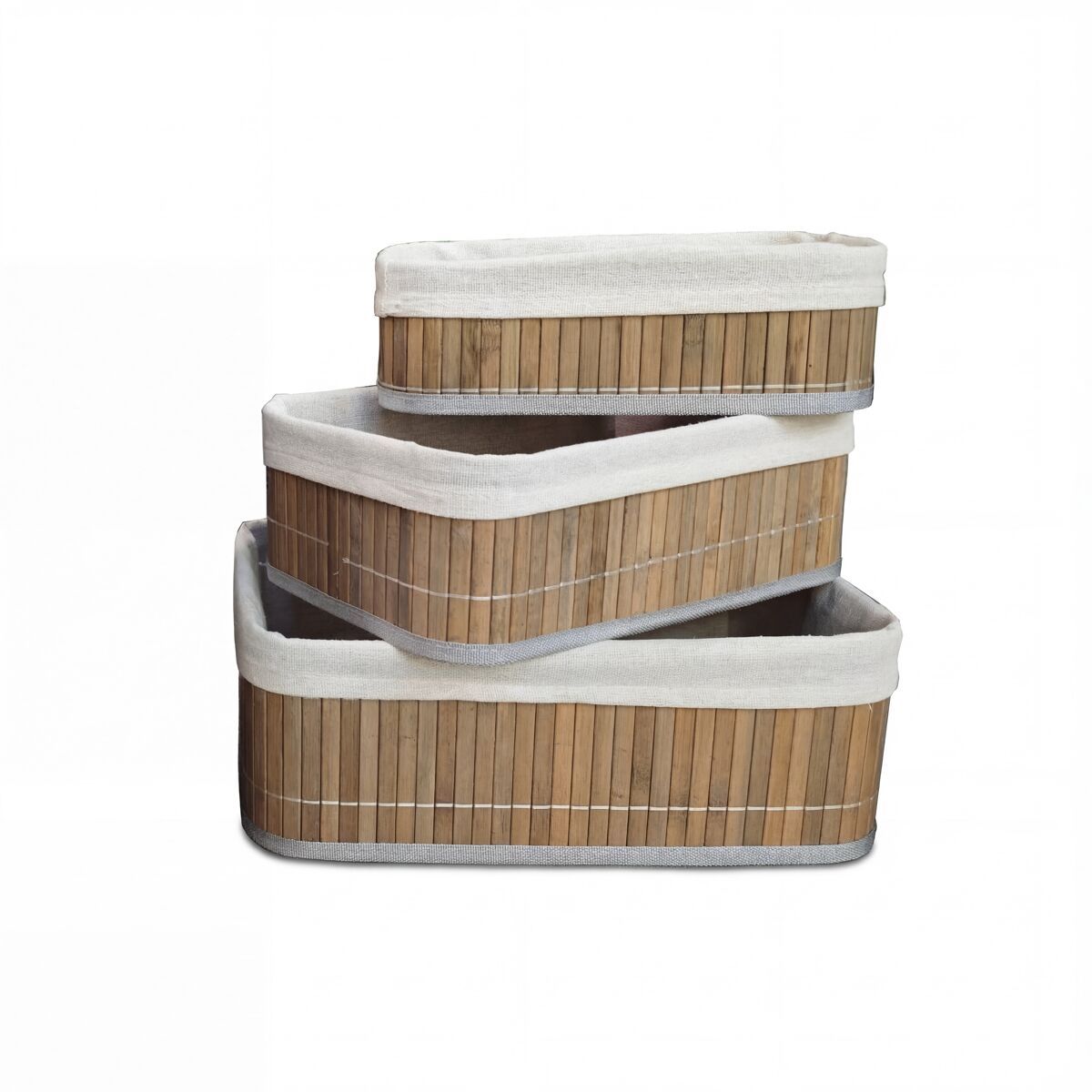 Set de 3 cestas mar bambú gris y blanco