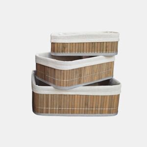 Conjunto de 3 cestos em bambu MAR 33x23x12cm cinzento e branco