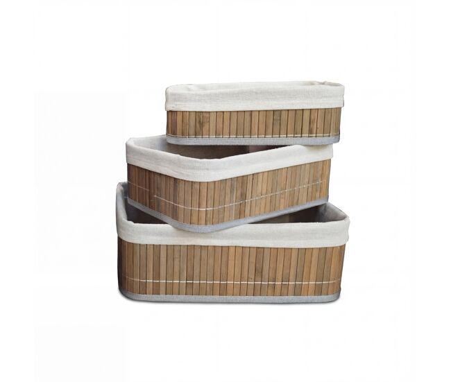 Set de 3 cestas mar bambú gris y blanco