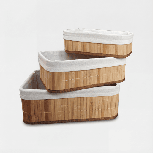 Conjunto de 3 cestos em bambu MAR 33x23x12cm natural e branco Conjunto de 3 cestos em bambu MAR 33x23x12cm natural e branco
