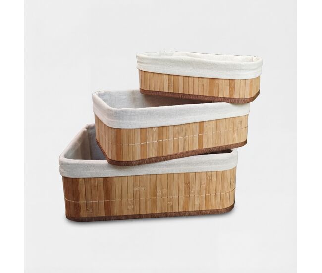 Set de 3 cestas mar bambú natural y blanco