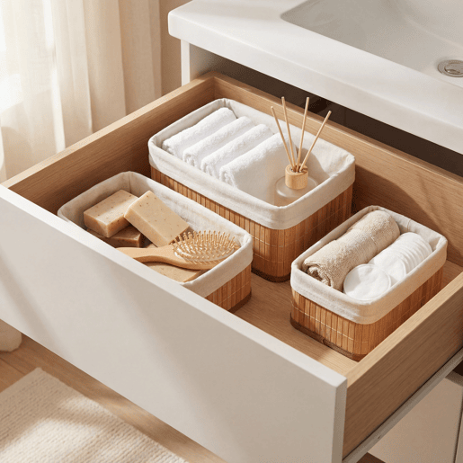 Conjunto de 3 cestos em bambu MAR 33x23x12cm natural e branco Conjunto de 3 cestos em bambu MAR 33x23x12cm natural e branco