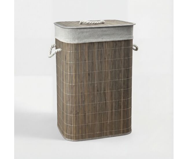 Cesto de ropa cora bambú 40x30x60cm gris y blanco