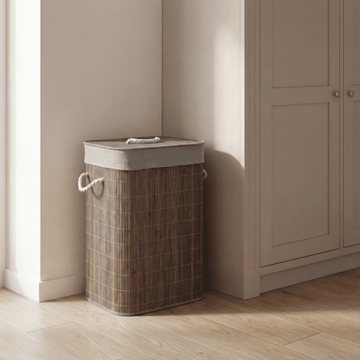 Cesto para roupa suja em bambu CORA 40x30x60cm cinza e branco