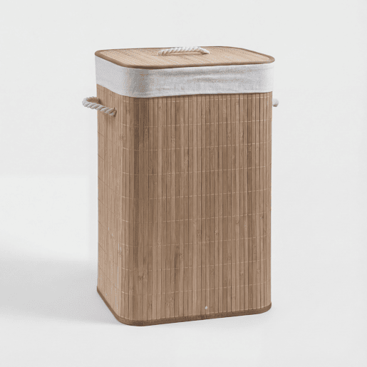 Cesto para roupa suja em bambu CORA 40x30x60cm natural e branco