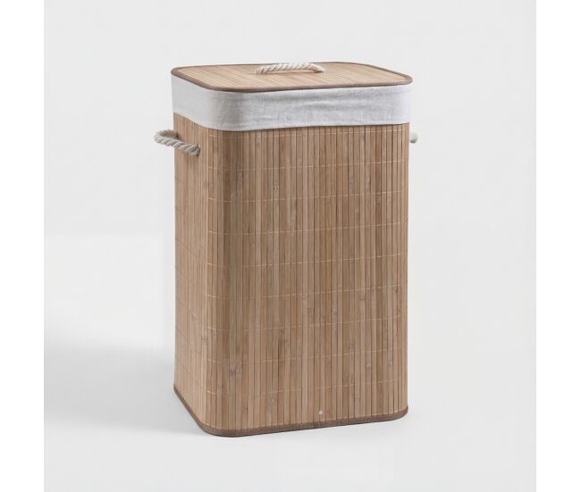 Cesto de ropa cora bambú 40x30x60cm natural y blanco