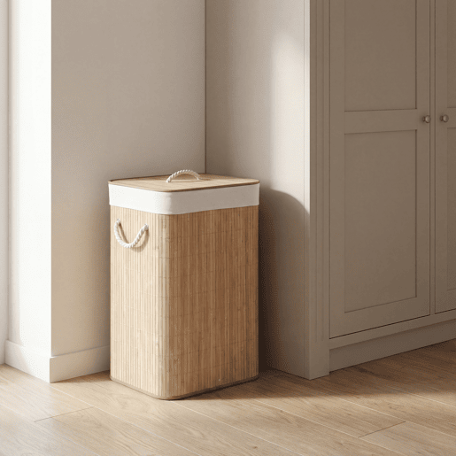 Cesto para roupa suja em bambu CORA 40x30x60cm natural e branco