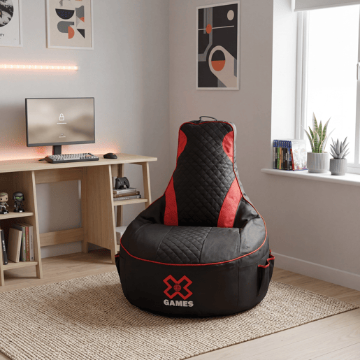 Puff GAMING PRO mini cadeirão poliéster preto e vermelho
