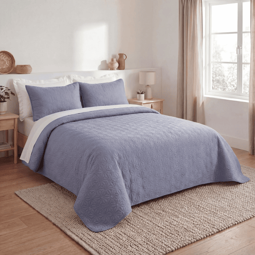 Colcha poliéster STAR cama 135cm cor azul