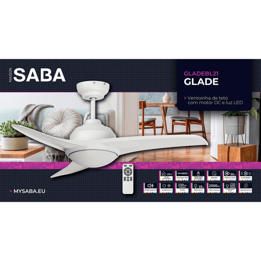 Ventoinha de teto GLADES com pás LED motor DC