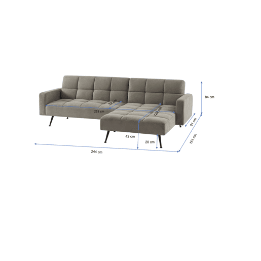 Chaise longue com cama FLO reversível 3 lugares cinza