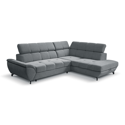 Sofá de canto com cama BENIX dereita 4 lugares cinza