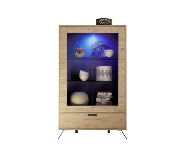 Vitrina 2 puertas y 1 cajón palma