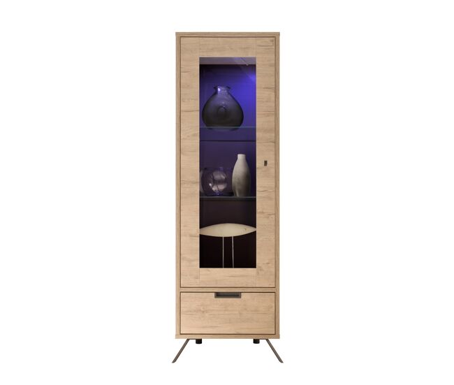 Vitrina con 1 puerta y 1 cajón palma