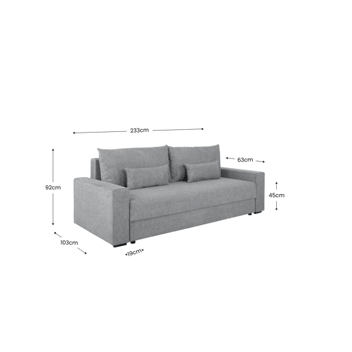 Sofá-cama PIA 3 lugares com arca cinzento