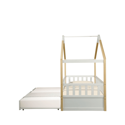 Cama nido de madeira maciça WOOD 90x190cm em branco natural
