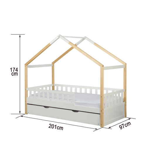 Cama nido de madeira maciça WOOD 90x190cm em branco natural