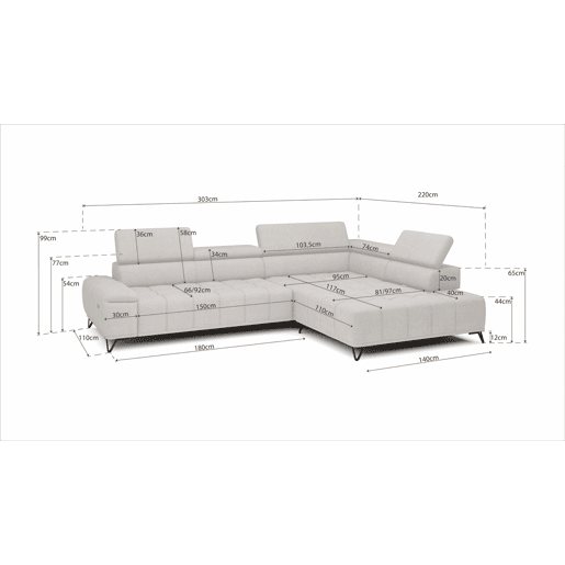 Sofá de canto relax elétrico PALLADIO dereita 5 lugares branco