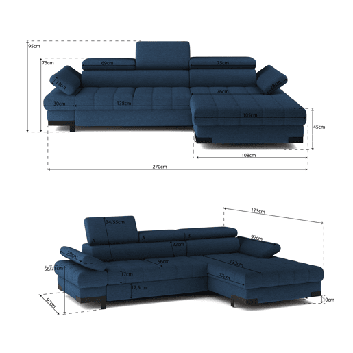 Chaise longue com cama SELVA esquerda 4 lugares azul Chaise longue com cama SELVA esquerda 4 lugares azul