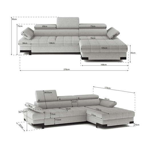 Chaise longue com cama SELVA dereita 4 lugares vison