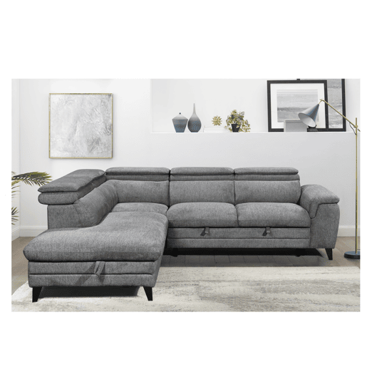 Sofá de canto com cama e arca LEYRE esquerda 4 lugares cinza Sofá de canto com cama e arca LEYRE esquerda 4 lugares cinza