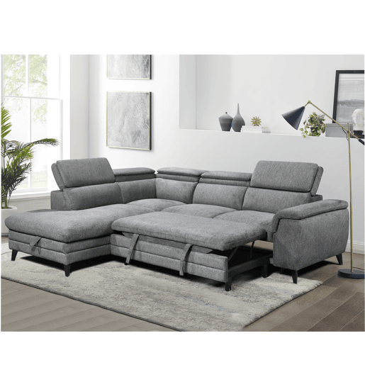 Sofá de canto com cama e arca LEYRE esquerda 4 lugares cinza Sofá de canto com cama e arca LEYRE esquerda 4 lugares cinza