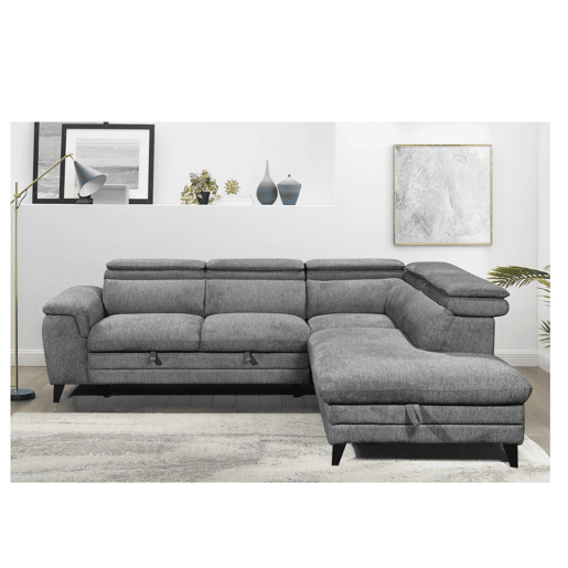 Sofá de canto com cama e arca LEYRE dereita 4 lugares cinza