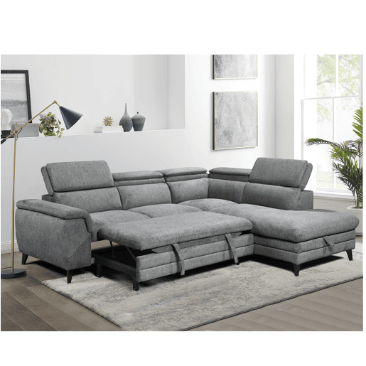 Sofá de canto com cama e arca LEYRE dereita 4 lugares cinza