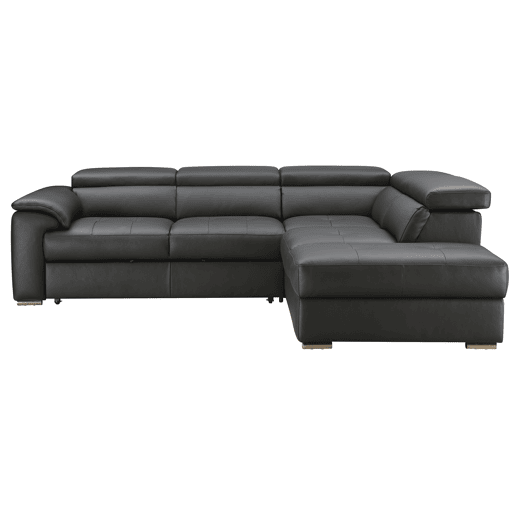 Sofá de canto com cama MAYA em pele dereita 4 lugares preto