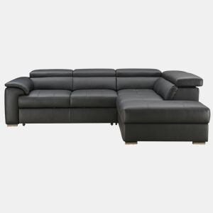 Sofá de canto com cama MAYA em pele dereita 4 lugares preto