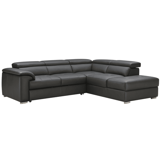 Sofá de canto com cama MAYA em pele dereita 4 lugares preto