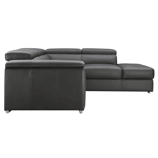 Sofá de canto com cama MAYA em pele dereita 4 lugares preto