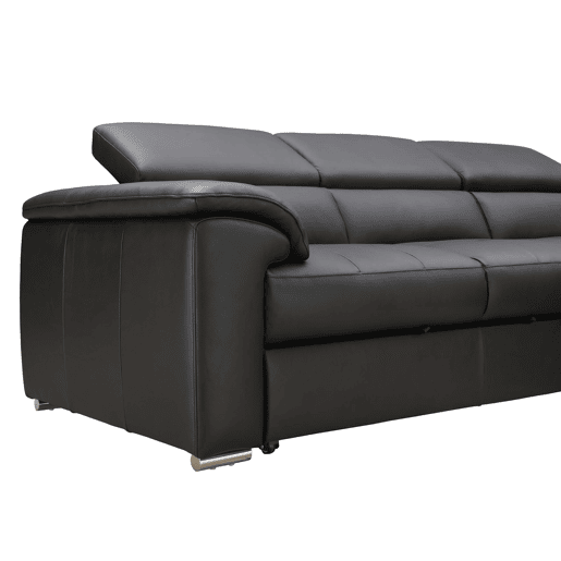 Sofá de canto com cama MAYA em pele dereita 4 lugares preto