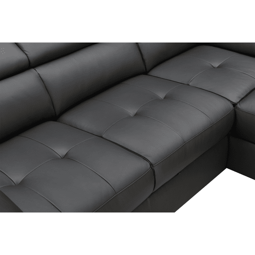 Sofá de canto com cama MAYA em pele dereita 4 lugares preto