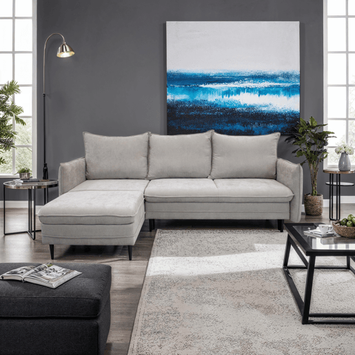 Chaise longue com cama RUDY reversível 3 lugares cinza claro