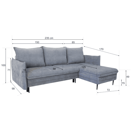 Chaise longue com cama RUDY reversível 3 lugares cinza escuro