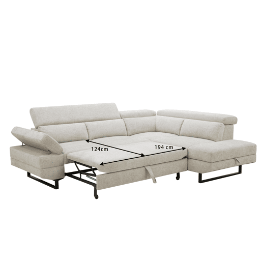 Sofá de canto com cama SWAN dereita 4 lugares cinza claro