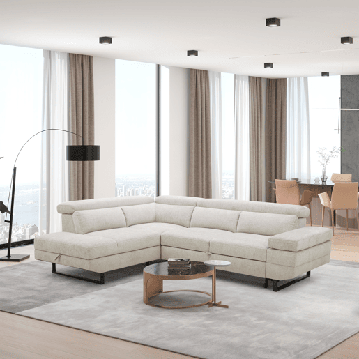Sofá de canto com cama SWAN esquerda 4 lugares cinza claro